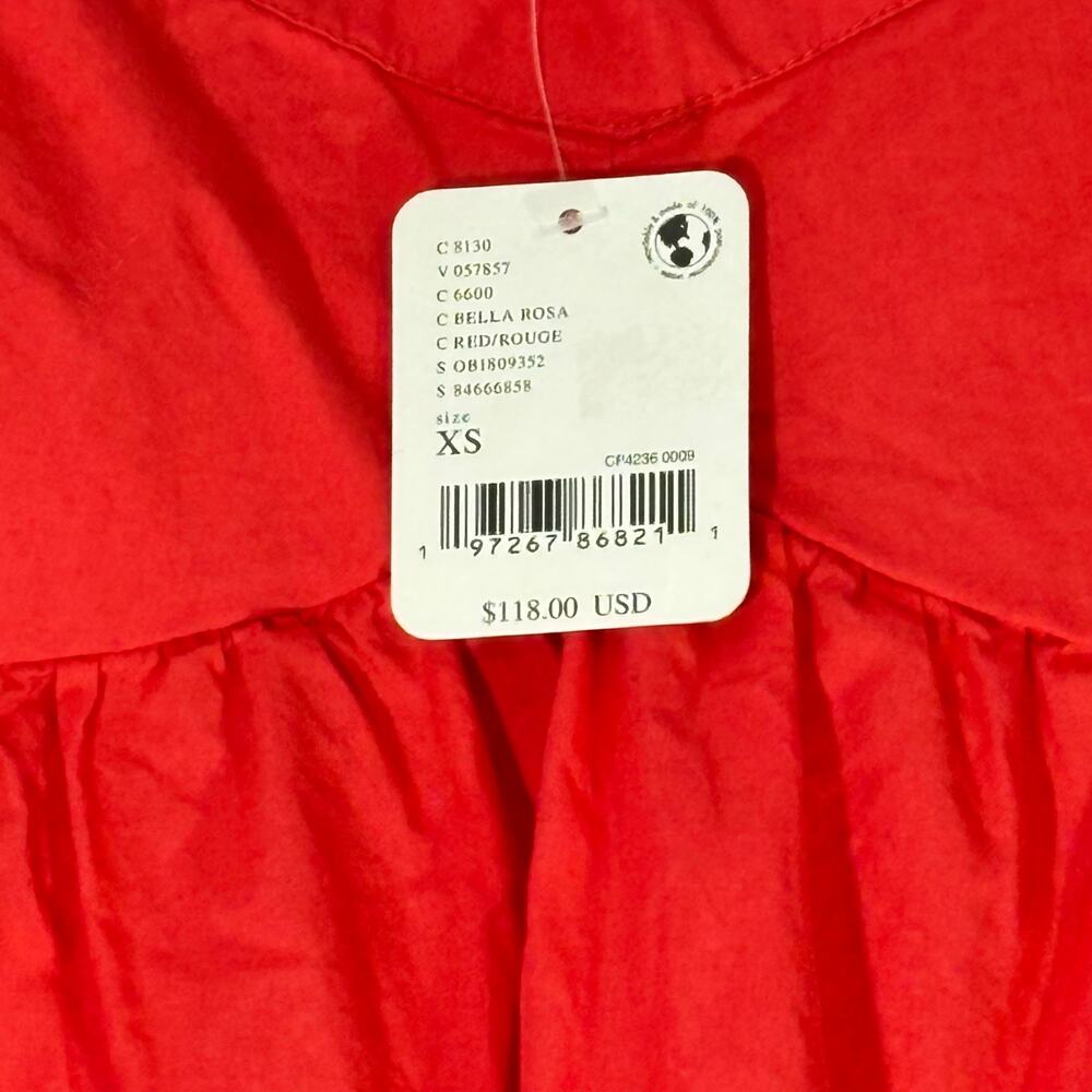 NWT Free People Lindsay Rose Babydoll Dress Red Ruched Puff Sleeves XS - Picture 5 of 7